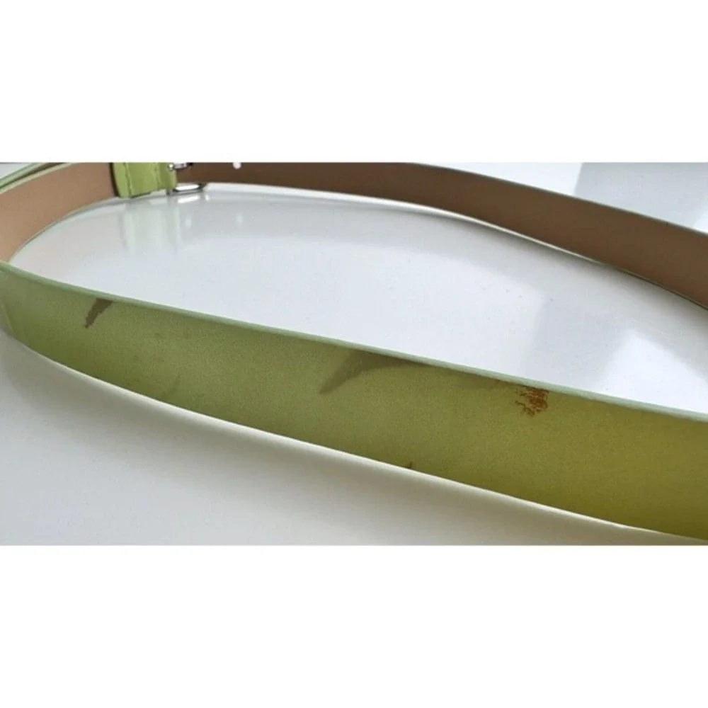 Via Spiga Lime Green Italian Leather Belt Silver Buckle Made‎ Italy M 47-84